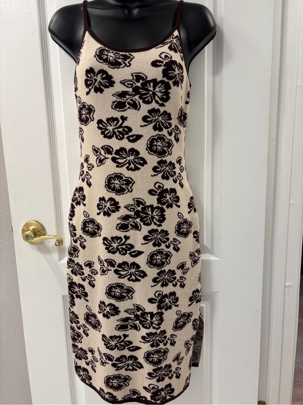 Cider Cream Knit Slip Dress Sweater Dress Brown Beige Floral
